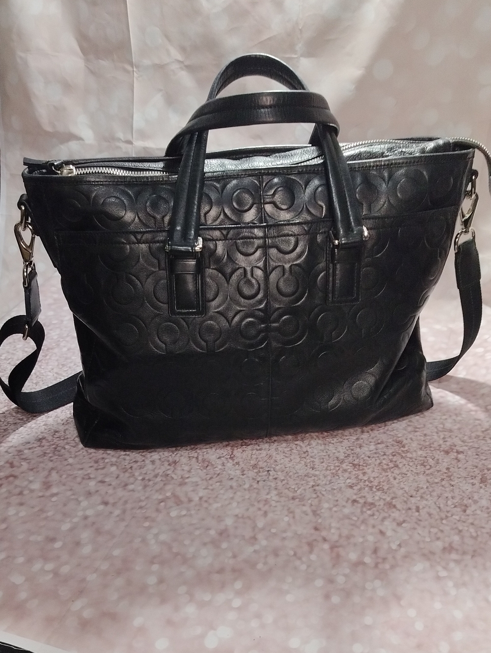 Coach Black Embossed Signature Leather Shoulder Bag